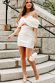 Extravagant Affairs Off The Shoulder Scuba Mini Dress (White) - NanaMacs