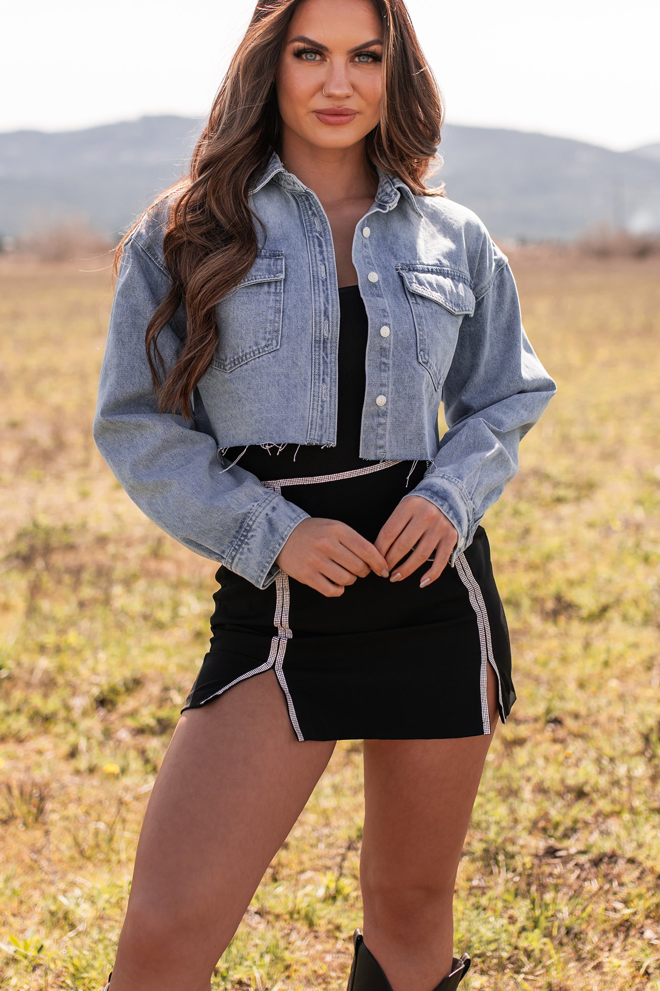 My Lucky Break Denim Crop Jacket (Blue) - NanaMacs