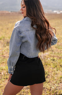 My Lucky Break Denim Crop Jacket (Blue) - NanaMacs