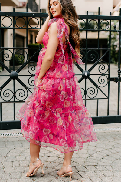 Candid Smiles Tiered Floral Organza Dress (Pink) - NanaMacs