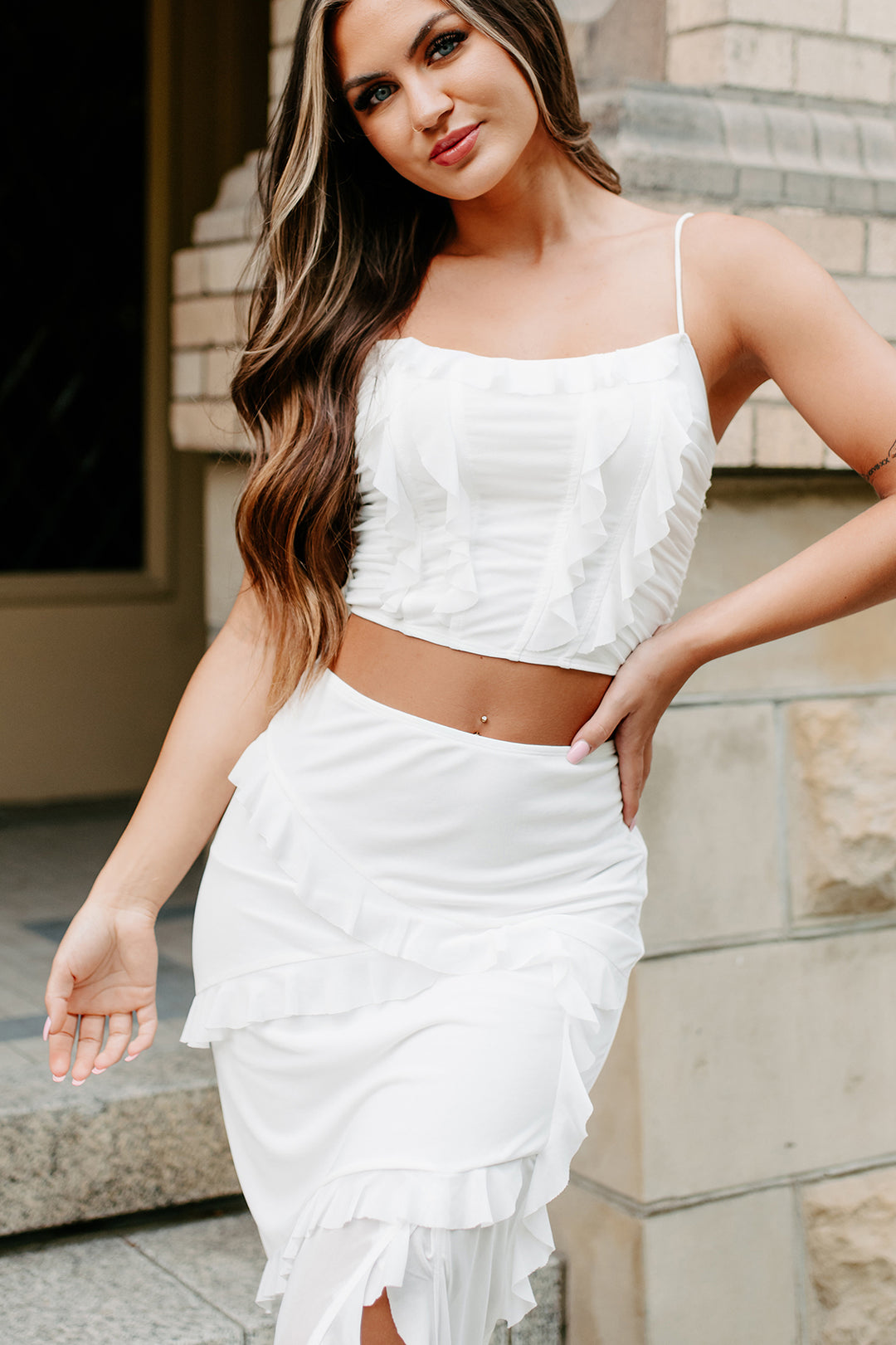 Late To The Party Ruffled Crop Top (White) - NanaMacs