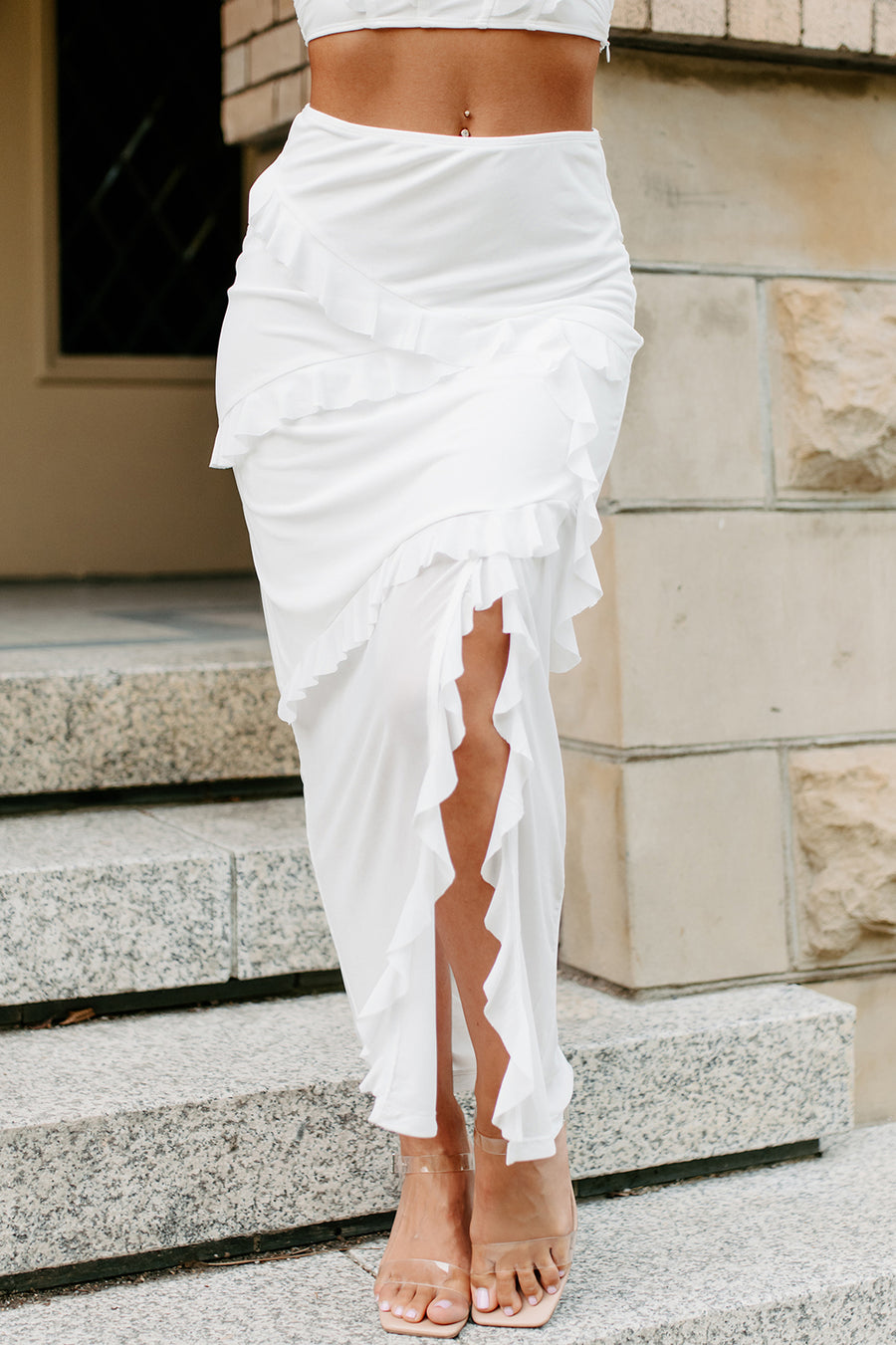 Paradise Chic Ruffled Mesh Maxi Skirt (White) - NanaMacs
