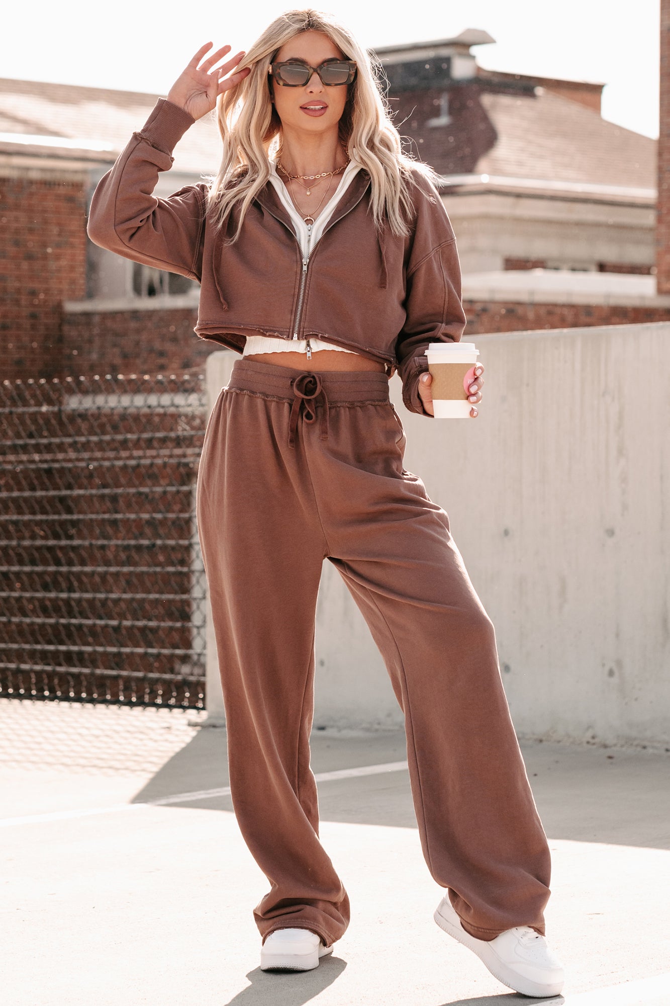 Easy To Imagine Crop Hoodie & Pants Set (Brown)