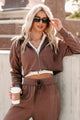 Easy To Imagine Crop Hoodie & Pants Set (Brown) - NanaMacs