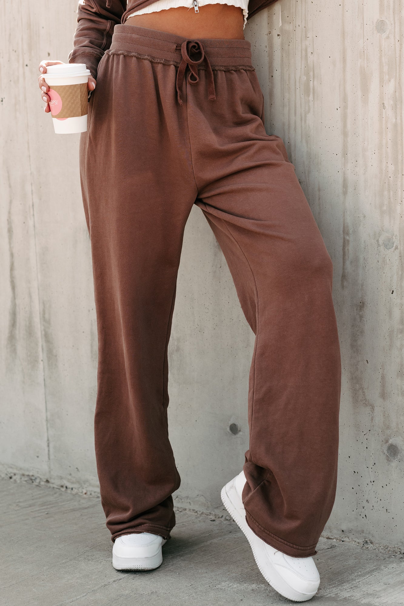 Easy To Imagine Crop Hoodie & Pants Set (Brown) - NanaMacs