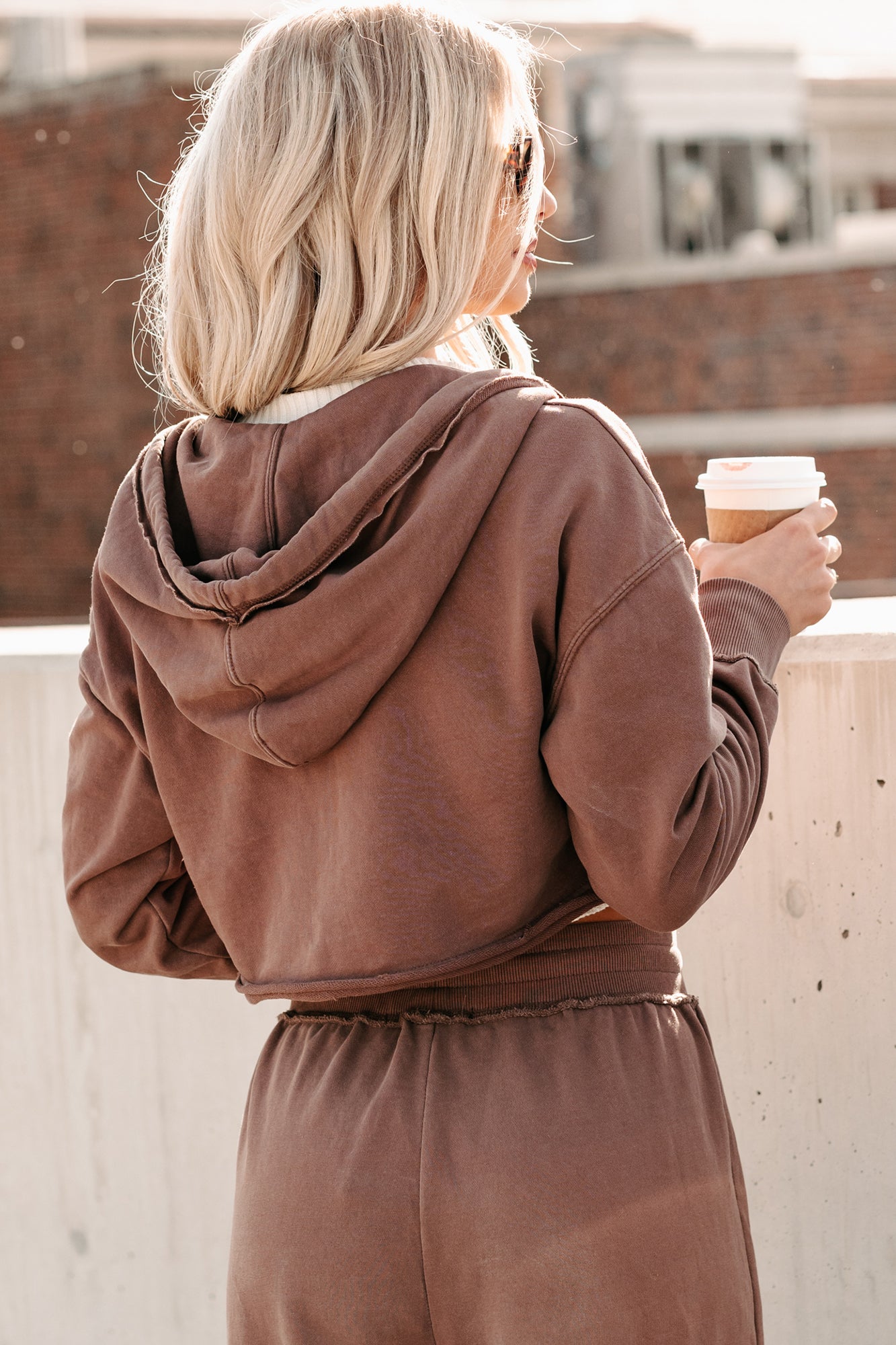 Easy To Imagine Crop Hoodie & Pants Set (Brown)