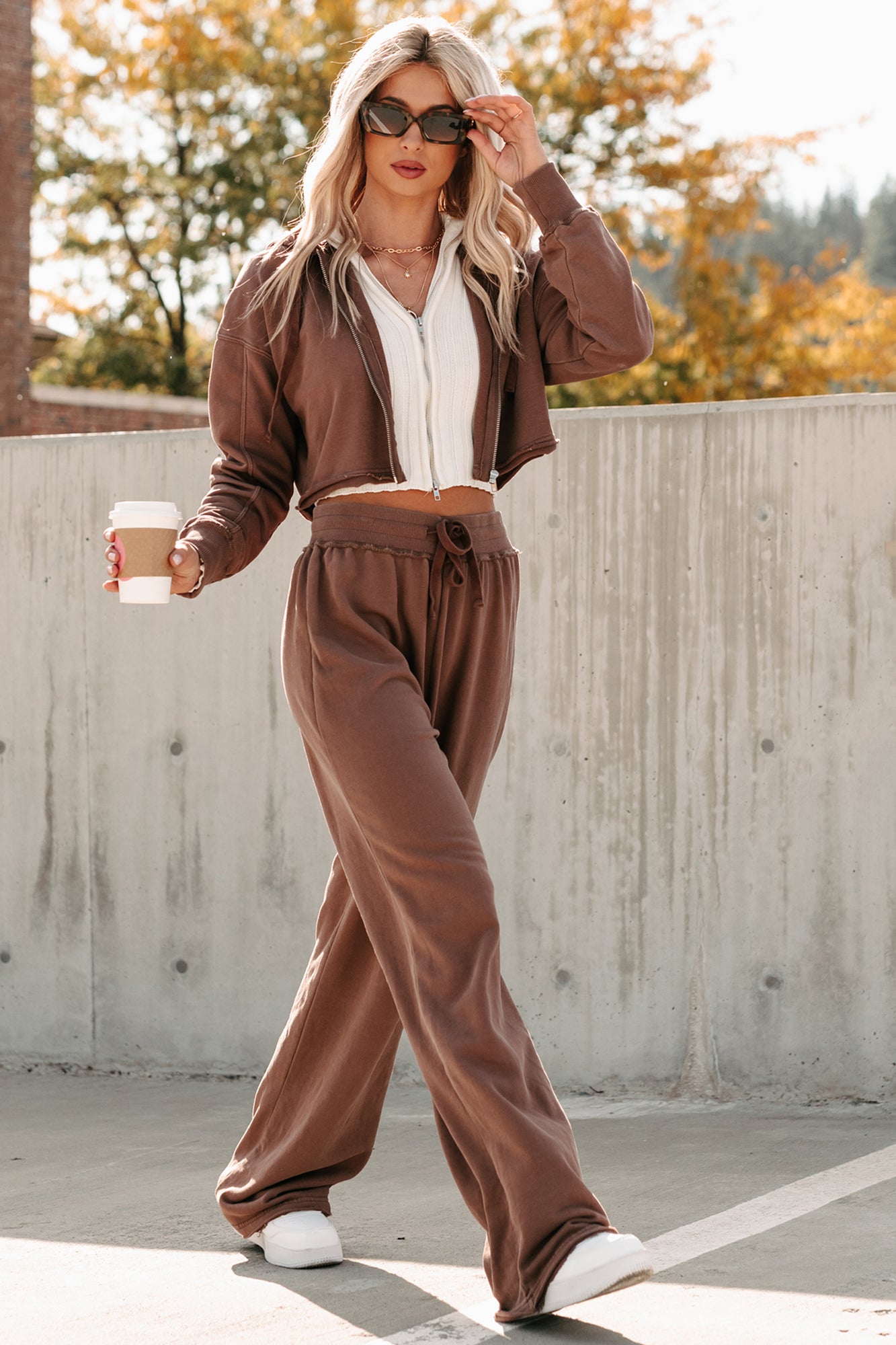 Easy To Imagine Crop Hoodie & Pants Set (Brown)