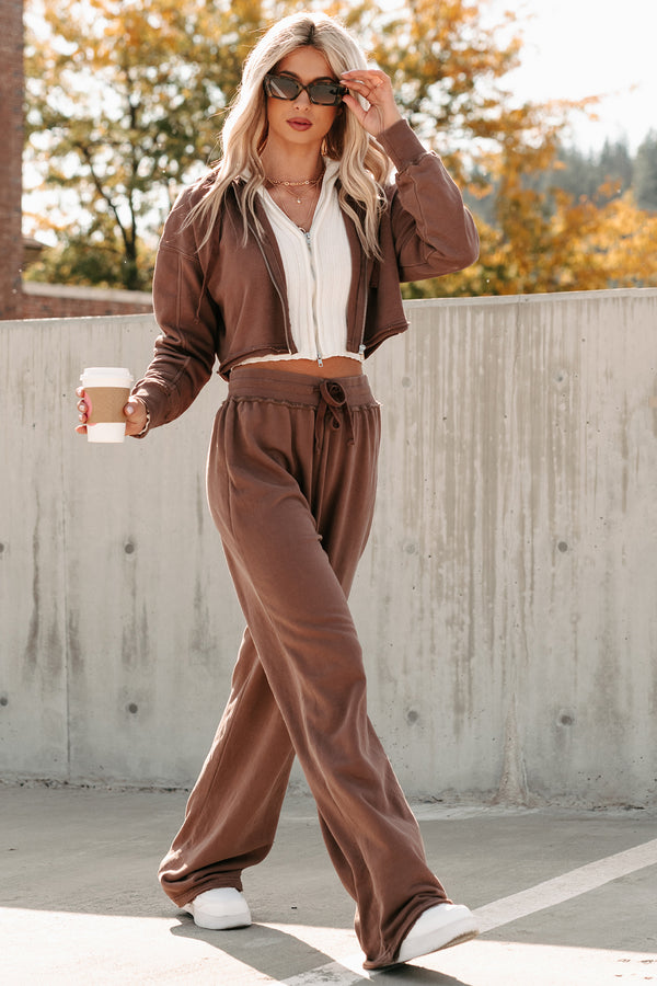 Easy To Imagine Crop Hoodie & Pants Set (Brown) - NanaMacs