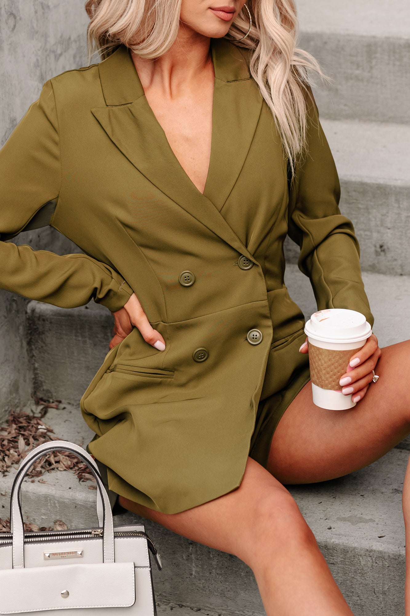 New Career Paths Blazer Romper (Olive) - NanaMacs