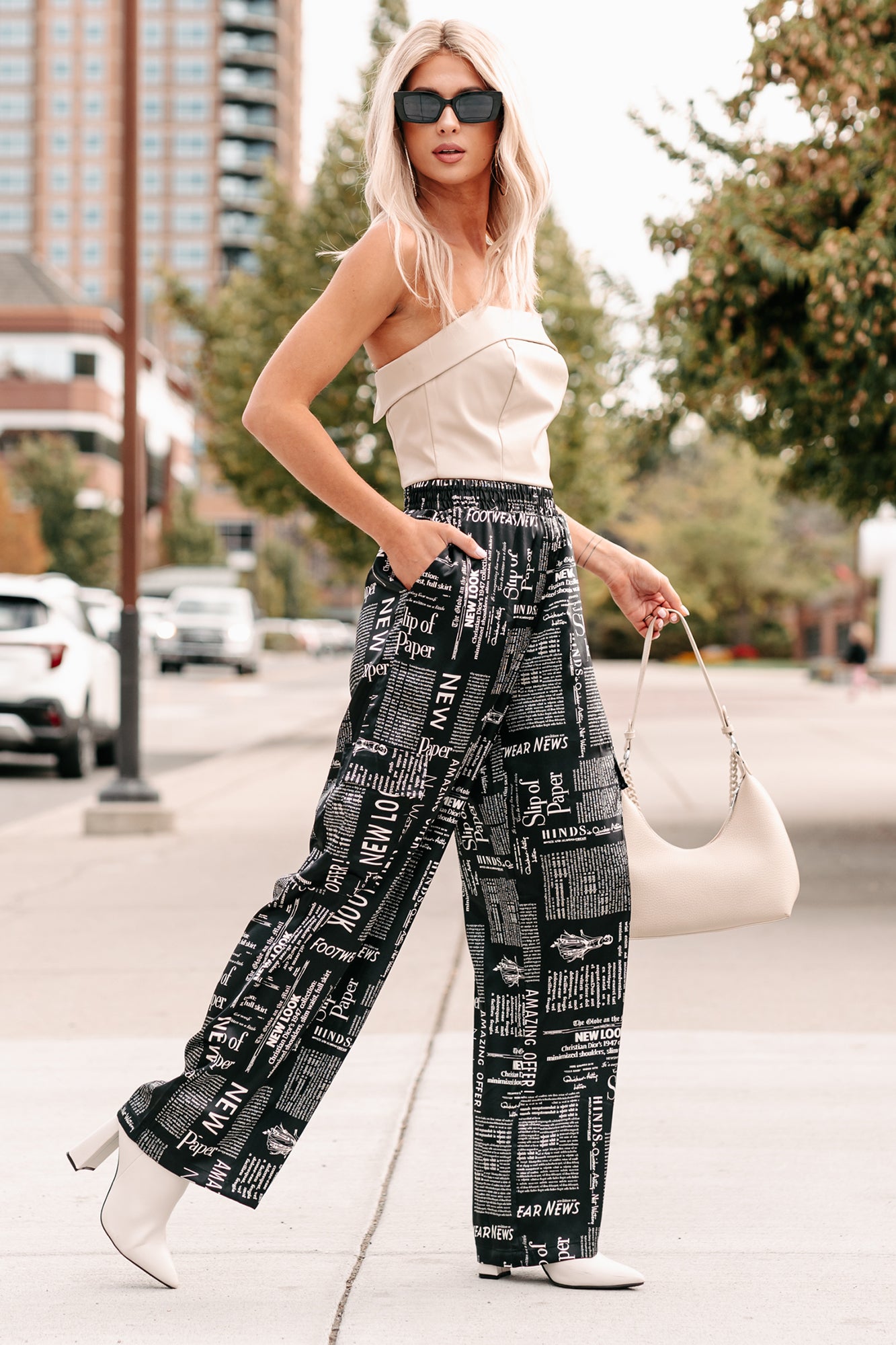 More Than Words Printed Satin Cargo Pants (Black/White) - NanaMacs