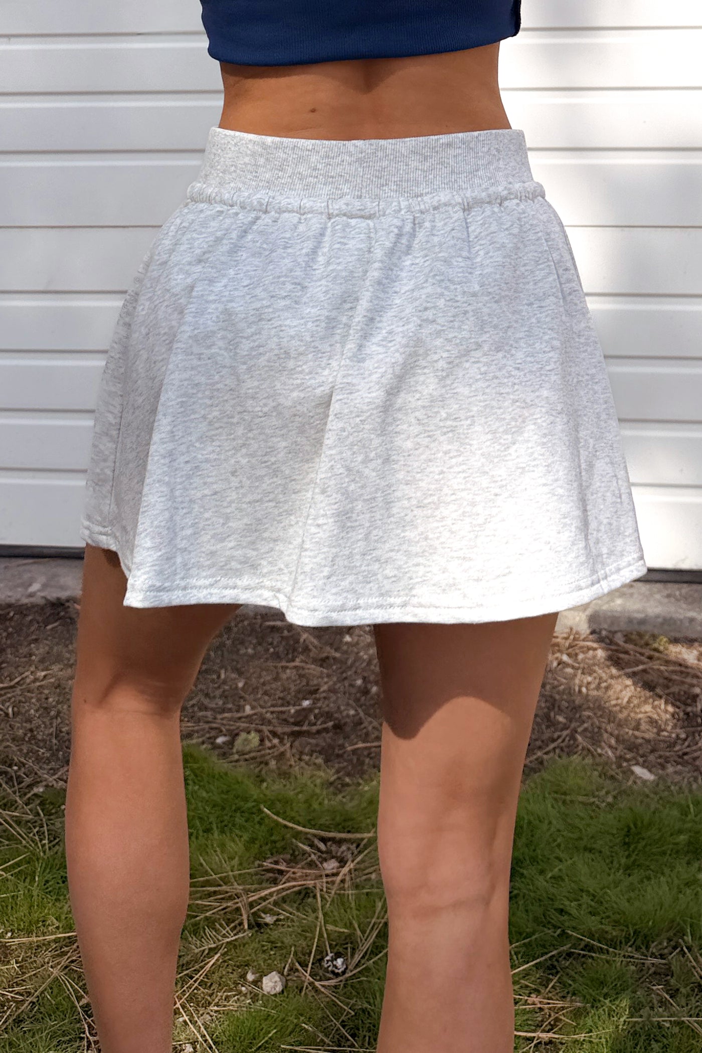 Daylight Dash Crop Top And Skort Set (White Melange) - NanaMacs