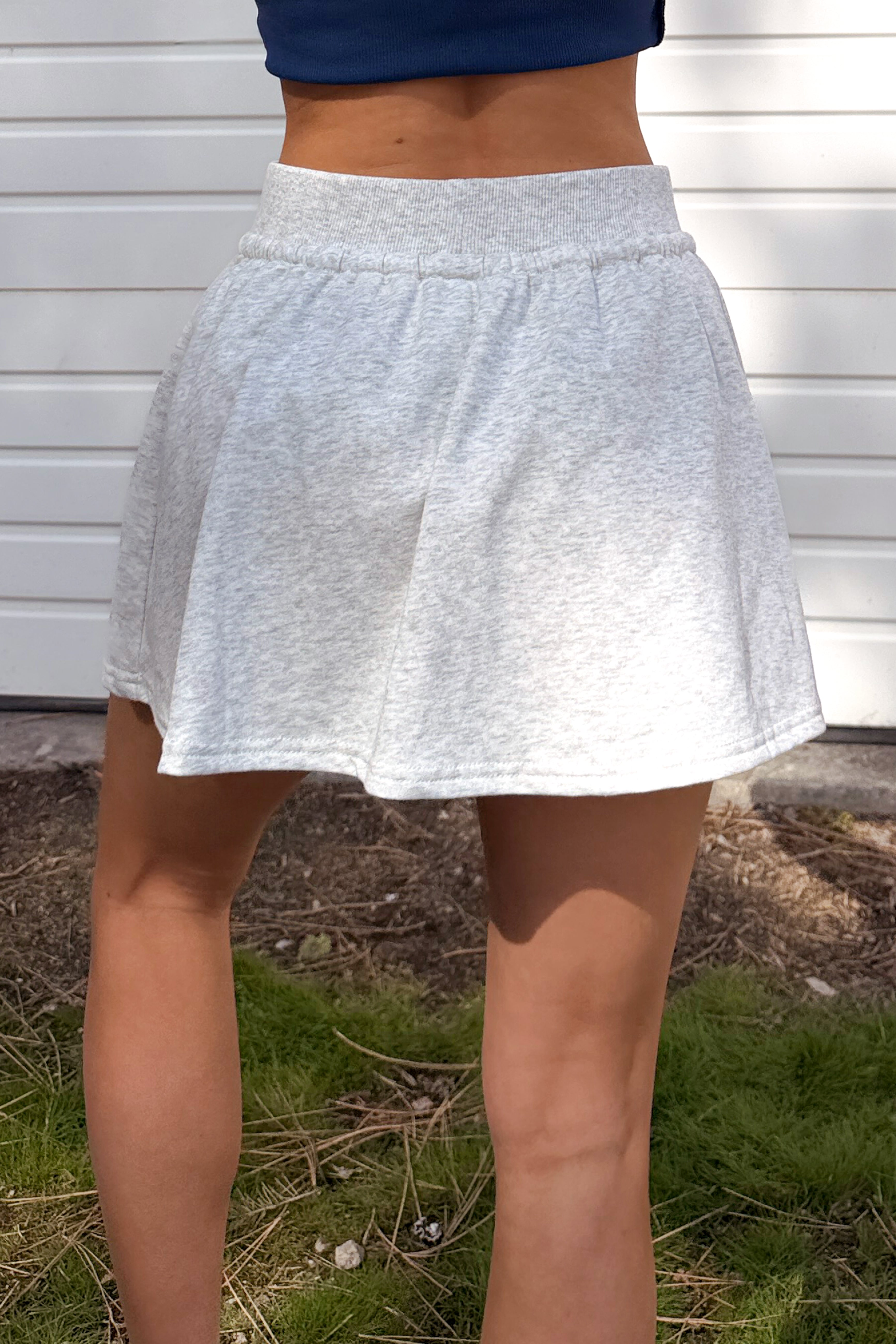 Daylight Dash Crop Top And Skort Set (White Melange) - NanaMacs