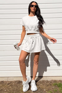 Daylight Dash Crop Top And Skort Set (White Melange) - NanaMacs