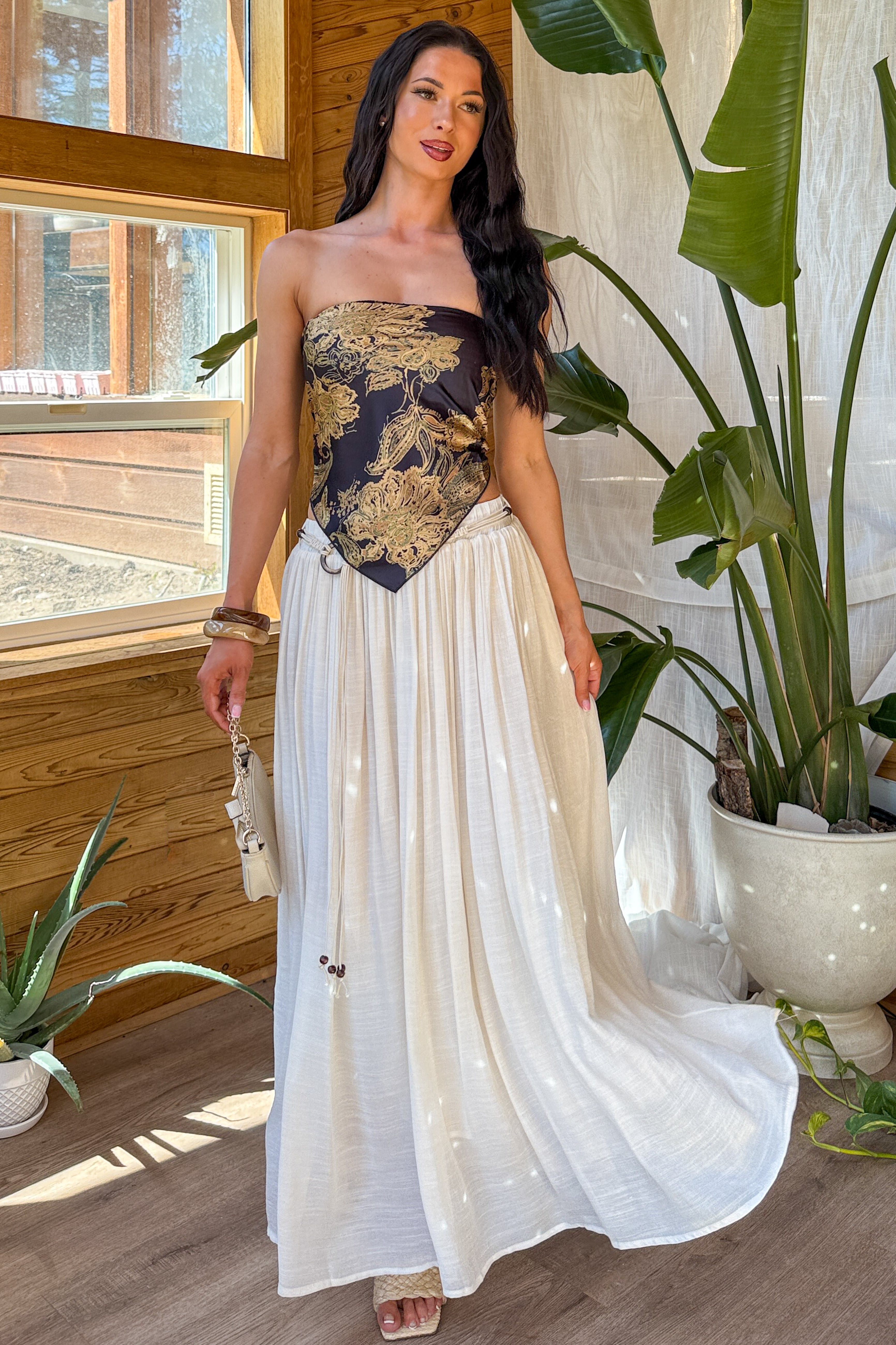 Desert Muse Mello Rope Belt Maxi Skirt (Off White) - NanaMacs