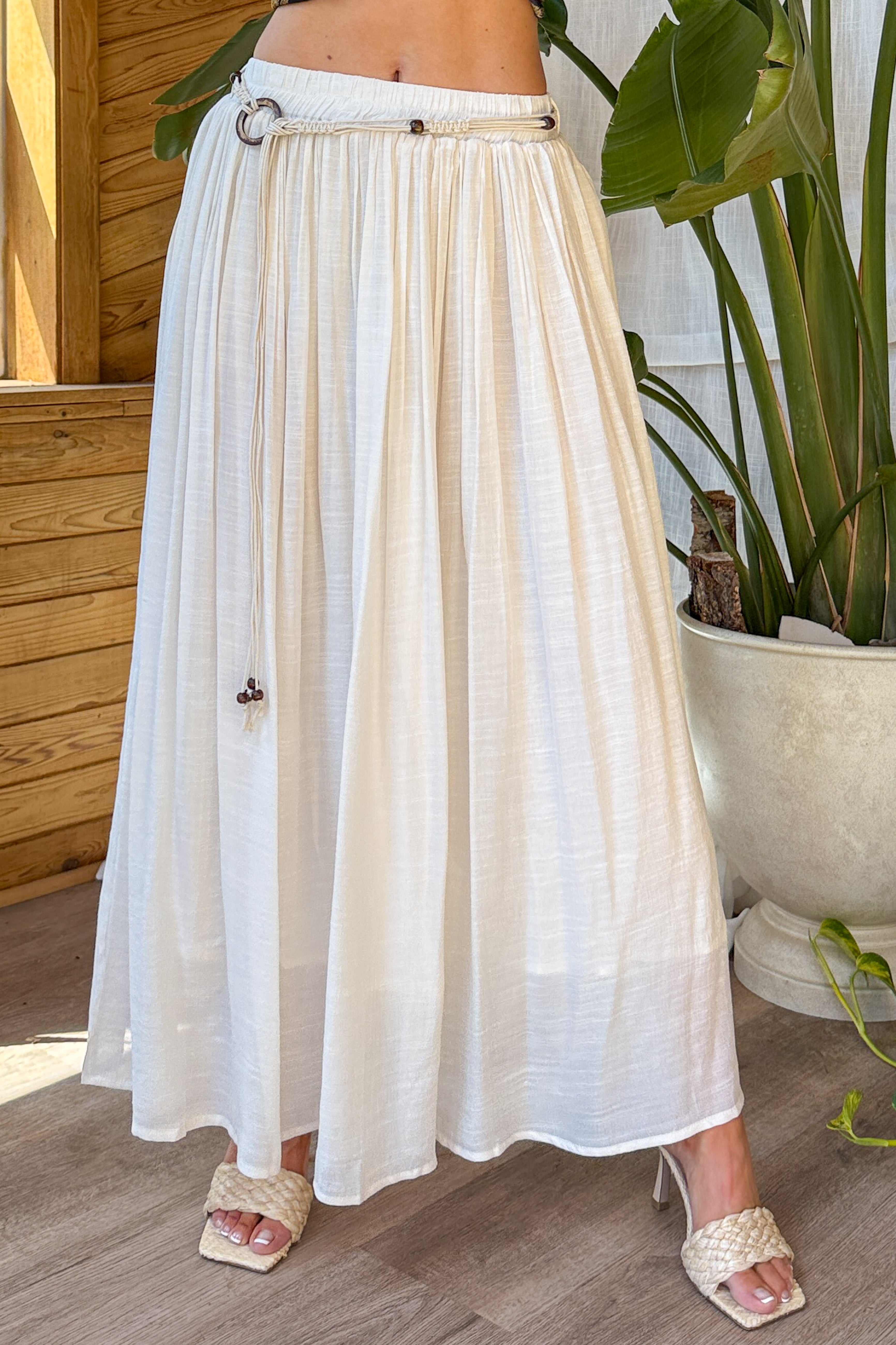 Desert Muse Mello Rope Belt Maxi Skirt (Off White) - NanaMacs