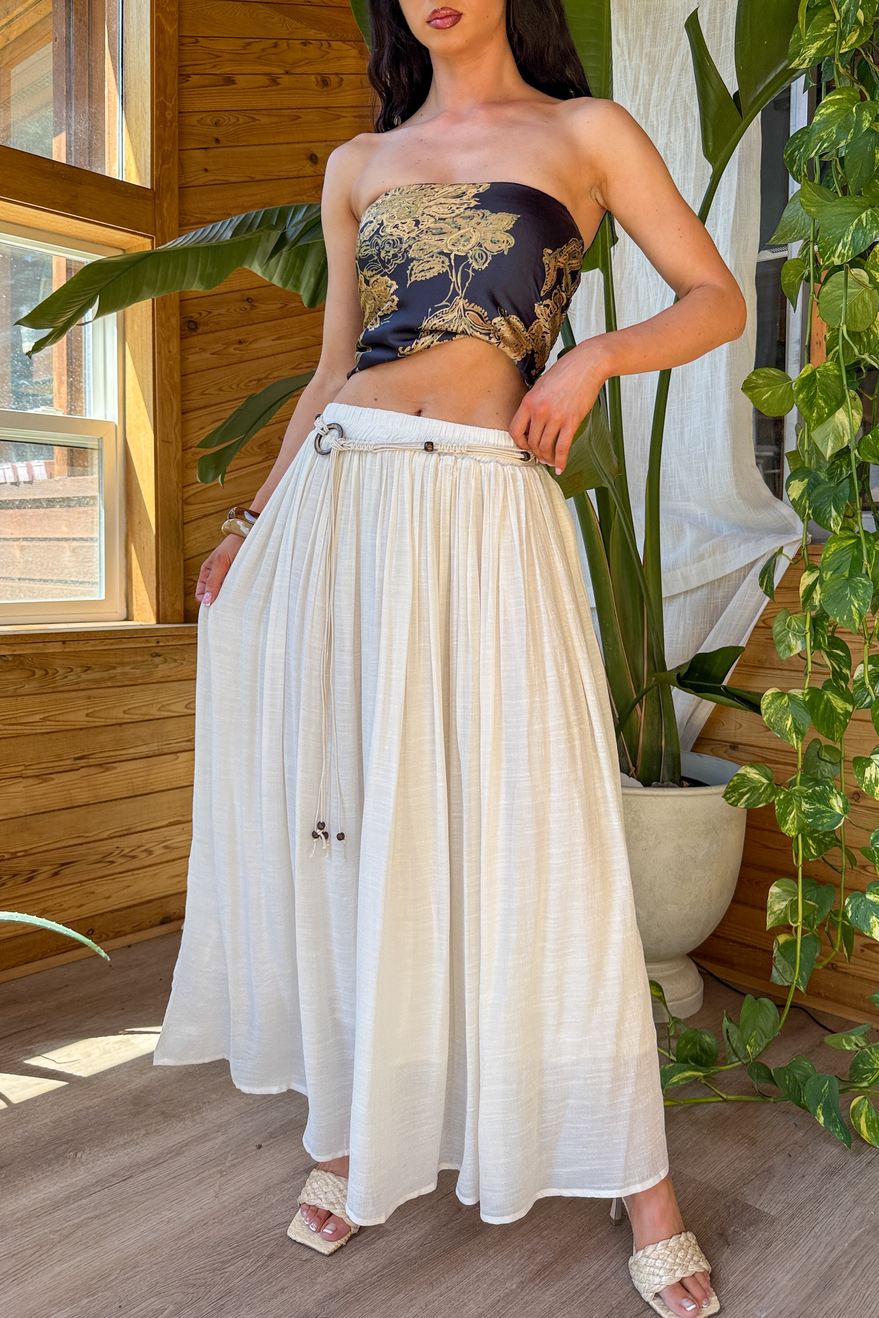 Desert Muse Mello Rope Belt Maxi Skirt (Off White) - NanaMacs