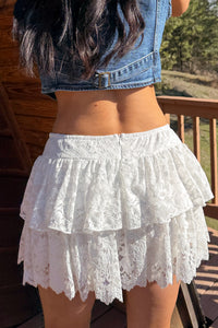 Downtown Heat Lace Layered Ruffle Mini Skort (White) - NanaMacs