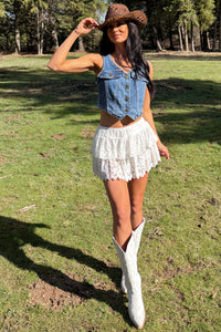 Downtown Heat Lace Layered Ruffle Mini Skort (White) - NanaMacs