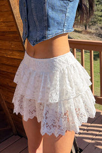 Downtown Heat Lace Layered Ruffle Mini Skort (White) - NanaMacs