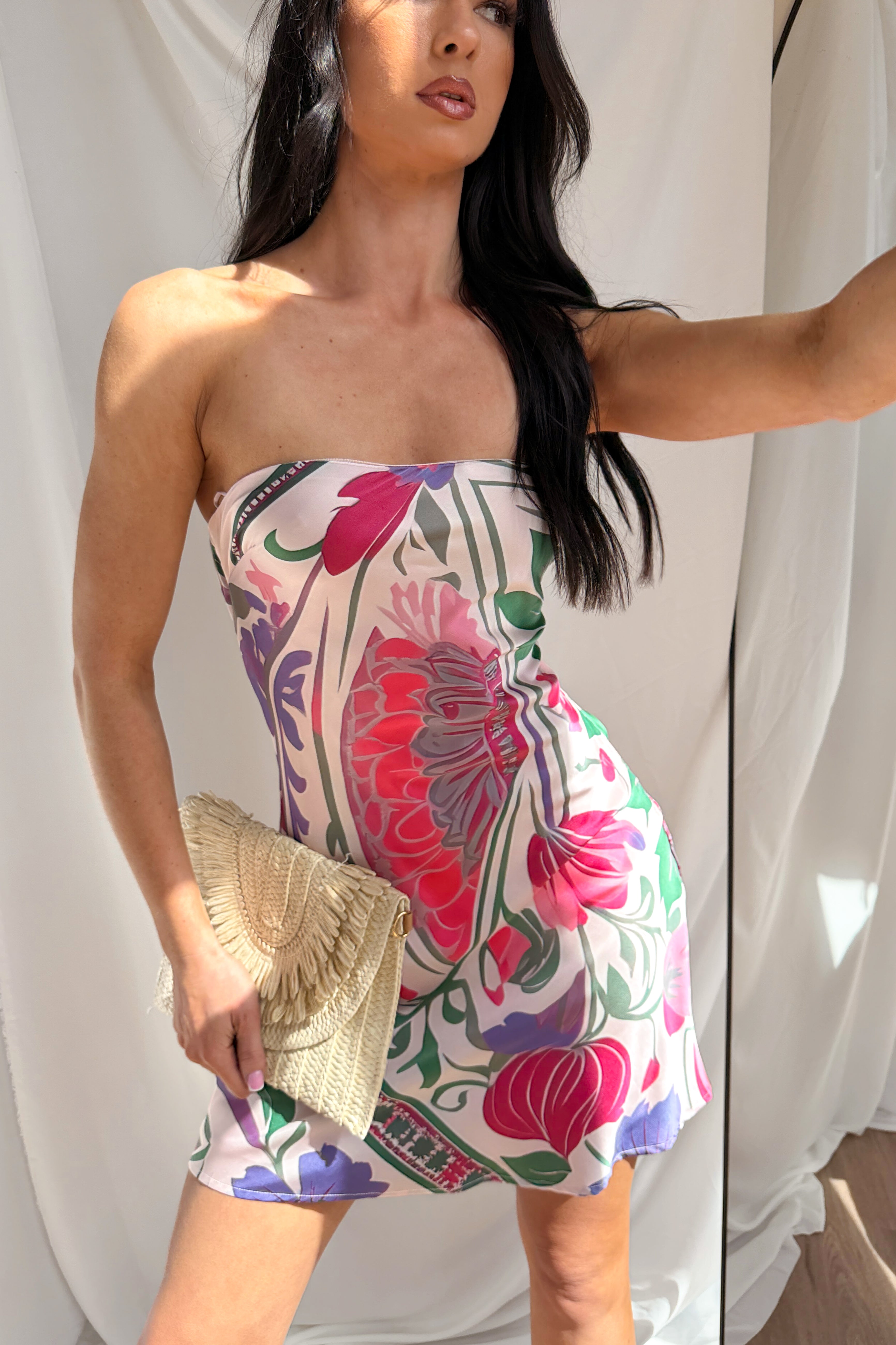 Drift Away Babe Strapless Floral Mini Dress (Pink Multi) - NanaMacs