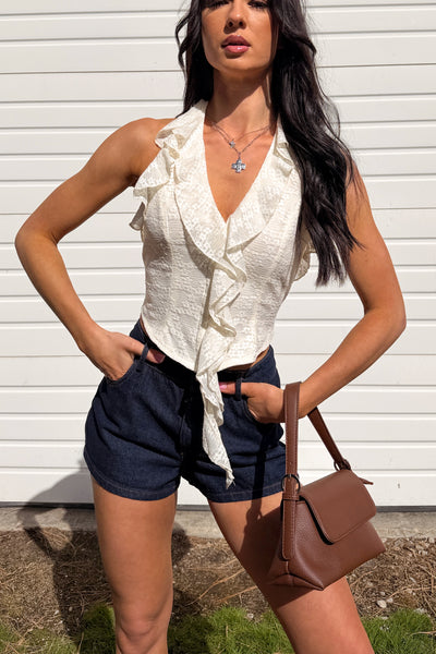 Dusk Till Dawn Ruffle Bustier Halter Top (Ivory)