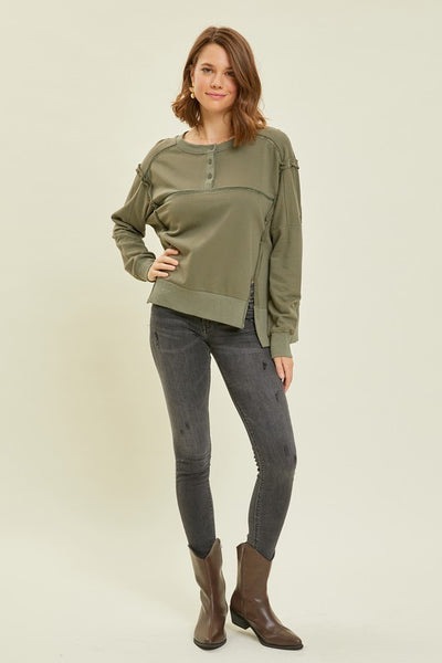 Endless Patience Oversized Long Sleeve Top (Olive) - NanaMacs