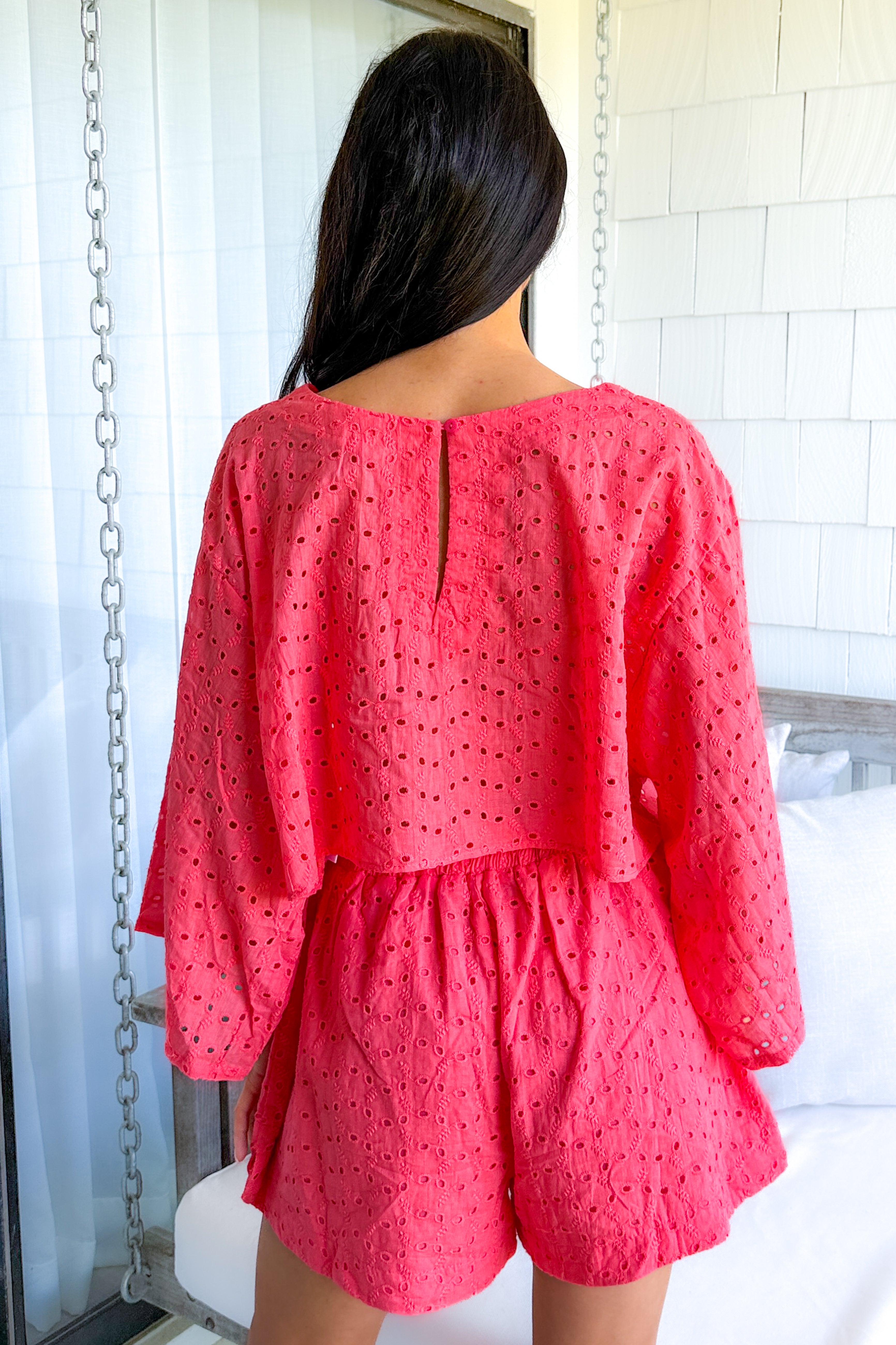 Easy Horizon Cotton Long Sleeve Top & Shorts Set (Orange/Red) - NanaMacs