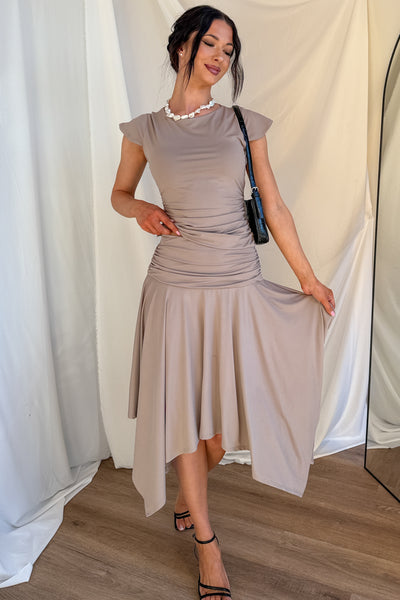 Effortless Babe Handkerchief Flowy Skirt (Taupe) - NanaMacs