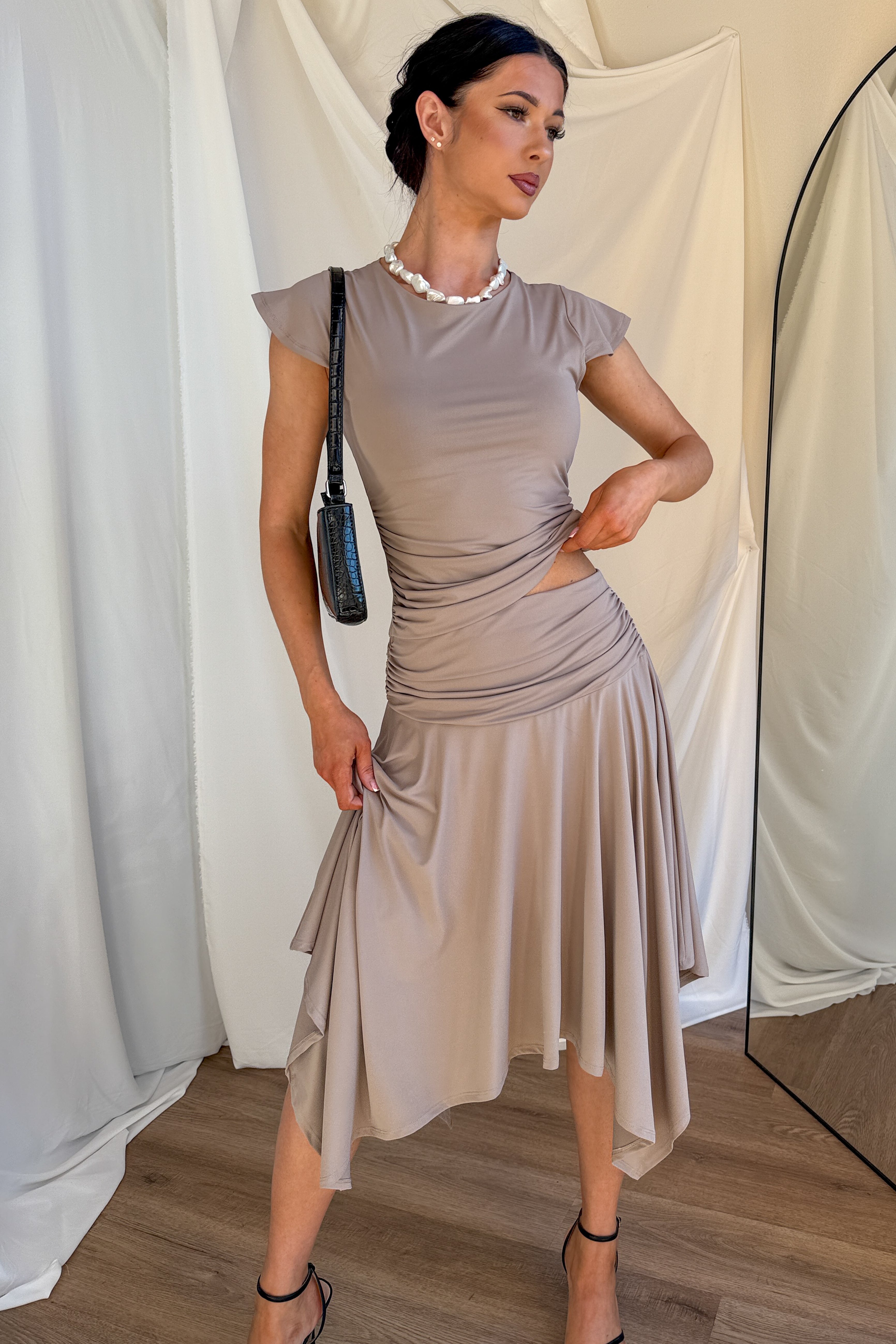 Effortless Babe Handkerchief Flowy Skirt (Taupe) - NanaMacs