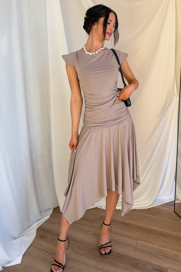 Effortless Babe Handkerchief Flowy Skirt (Taupe) - NanaMacs