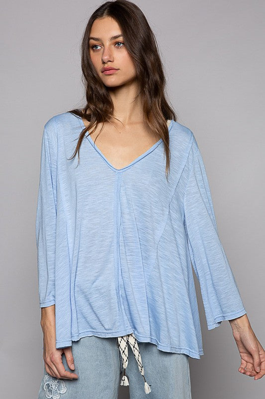 PREORDER Timara Oversized Bell Sleeve Top (Powder Blue) - NanaMacs