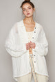Xena Open Knit Oversized Button-Down Top (Off White) - NanaMacs