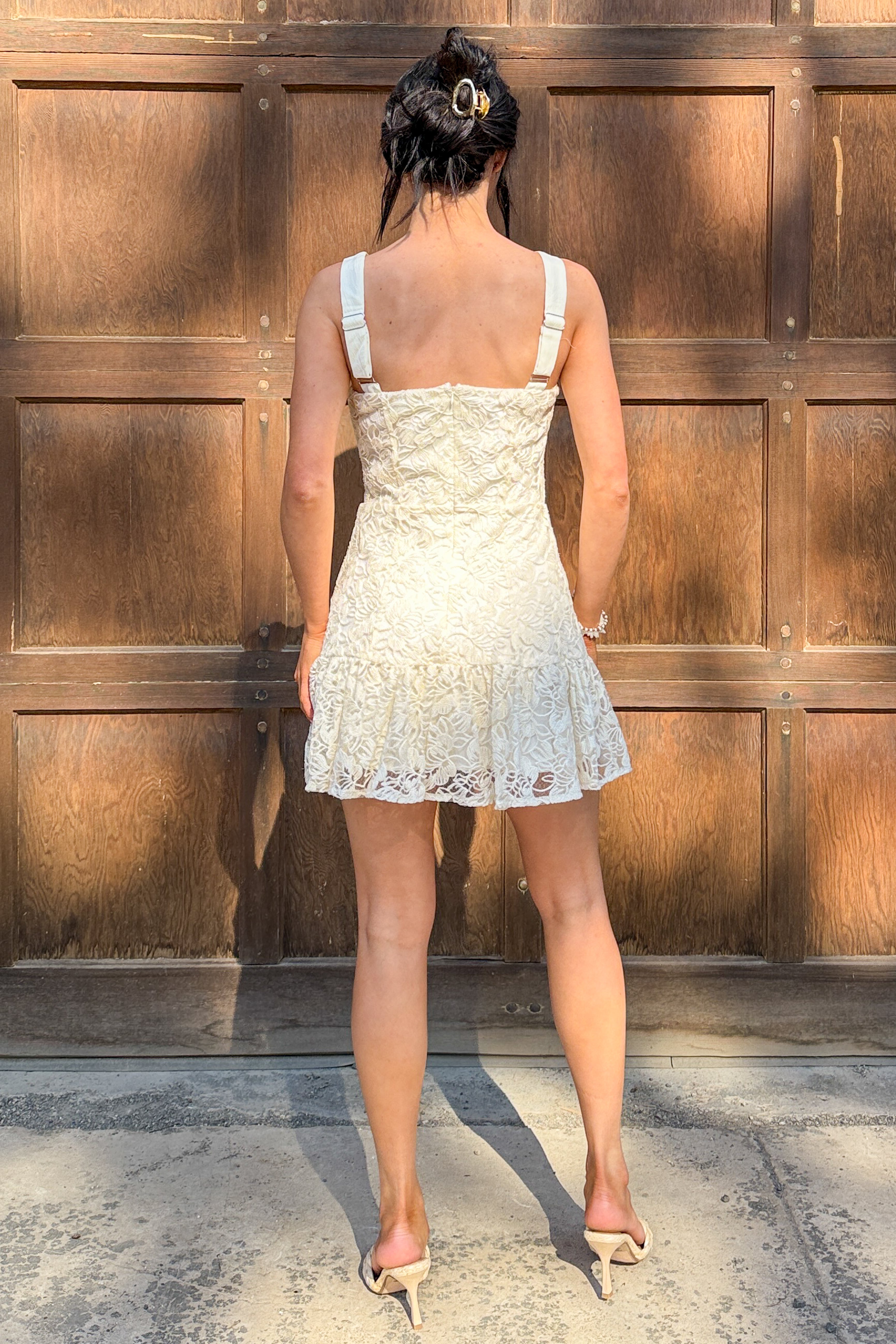 Falling Into Place Lace Ruffle Hem Mini Dress (Cream) - NanaMacs