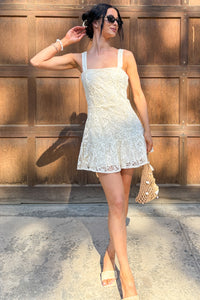 Falling Into Place Lace Ruffle Hem Mini Dress (Cream) - NanaMacs