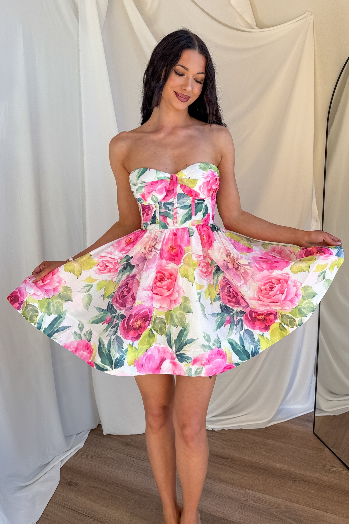 Flora's Garden Strapless Floral Corset Mini Dress (Pink) · NanaMacs Flora's Garden Strapless Floral Corset Mini Dress (Pink) · NanaMacs