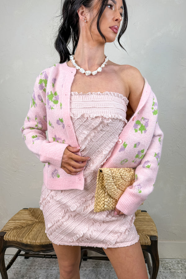 Fool For You Wool Blend Knit Cardigan (Pink Floral)