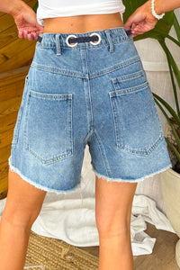 Fraser Braided Drawstring Denim Shorts (Medium Wash) - NanaMacs