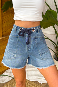 Fraser Braided Drawstring Denim Shorts (Medium Wash) - NanaMacs