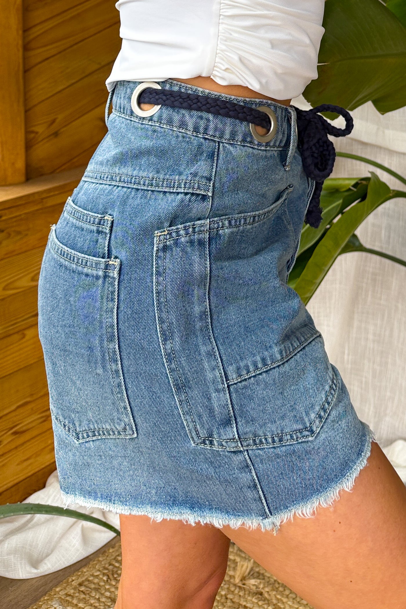 Fraser Braided Drawstring Denim Shorts (Medium Wash) - NanaMacs