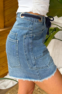 Fraser Braided Drawstring Denim Shorts (Medium Wash) - NanaMacs