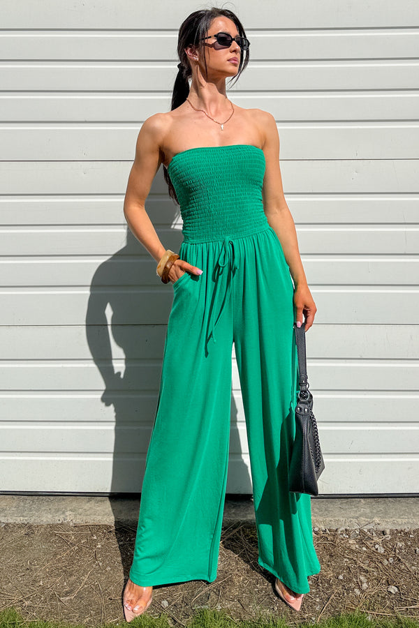 Garden Muse Smocked Strapless Jumpsuit (Kelly Green) - NanaMacs