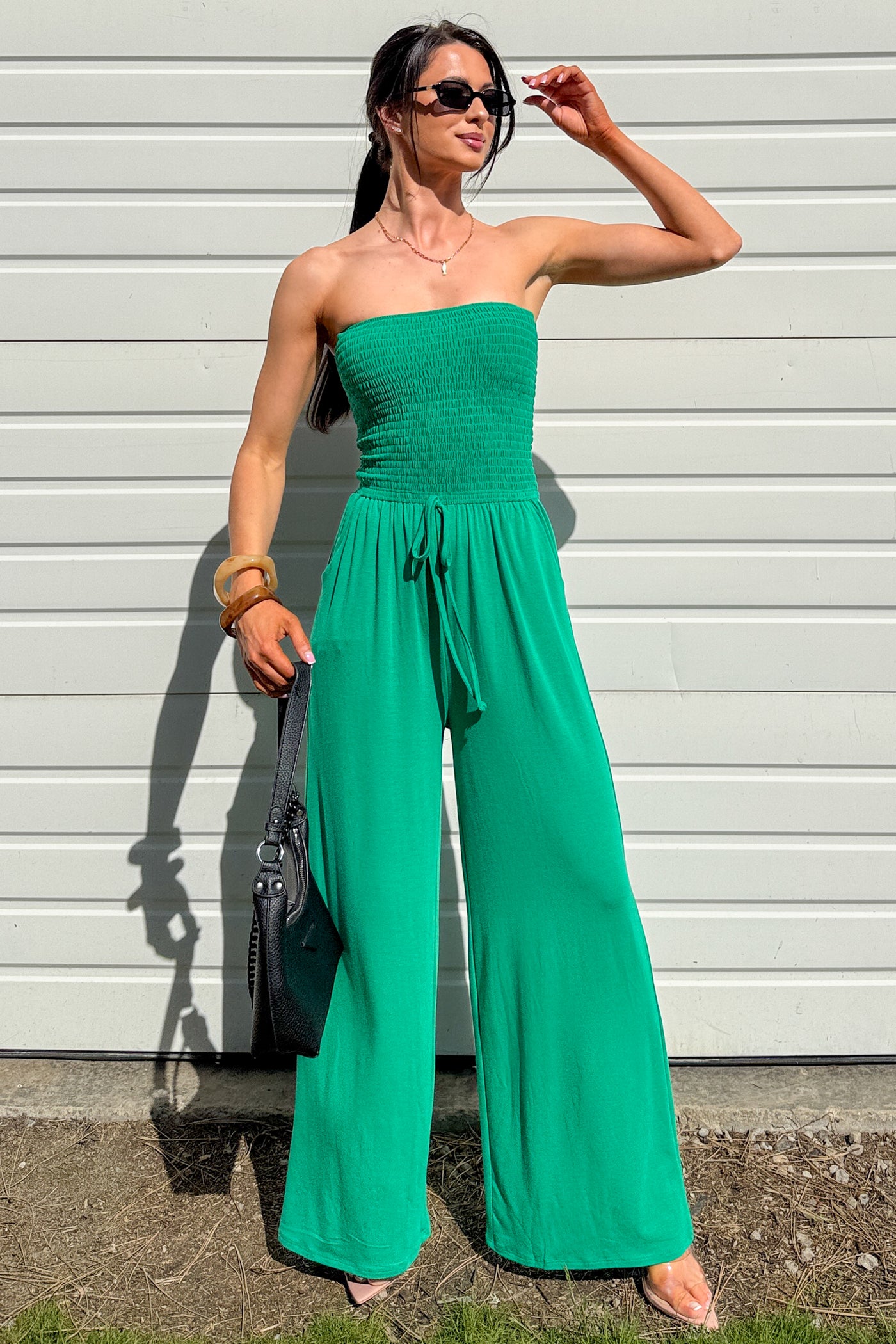 Garden Muse Smocked Strapless Jumpsuit (Kelly Green) - NanaMacs