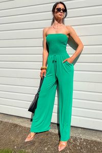 Garden Muse Smocked Strapless Jumpsuit (Kelly Green) - NanaMacs
