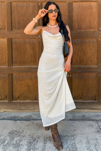 Garden Party Glow Mesh Polka Dot Midi Dress (Ivory)