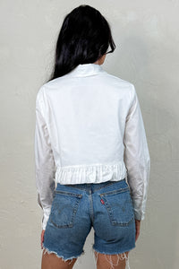 Golden Grace Button Up Ruffle Hem Cotton Blouse (White) - NanaMacs