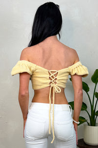 Golden Hour Ready Short Puff Sleeve Crop Top (Pastel Yellow) - NanaMacs