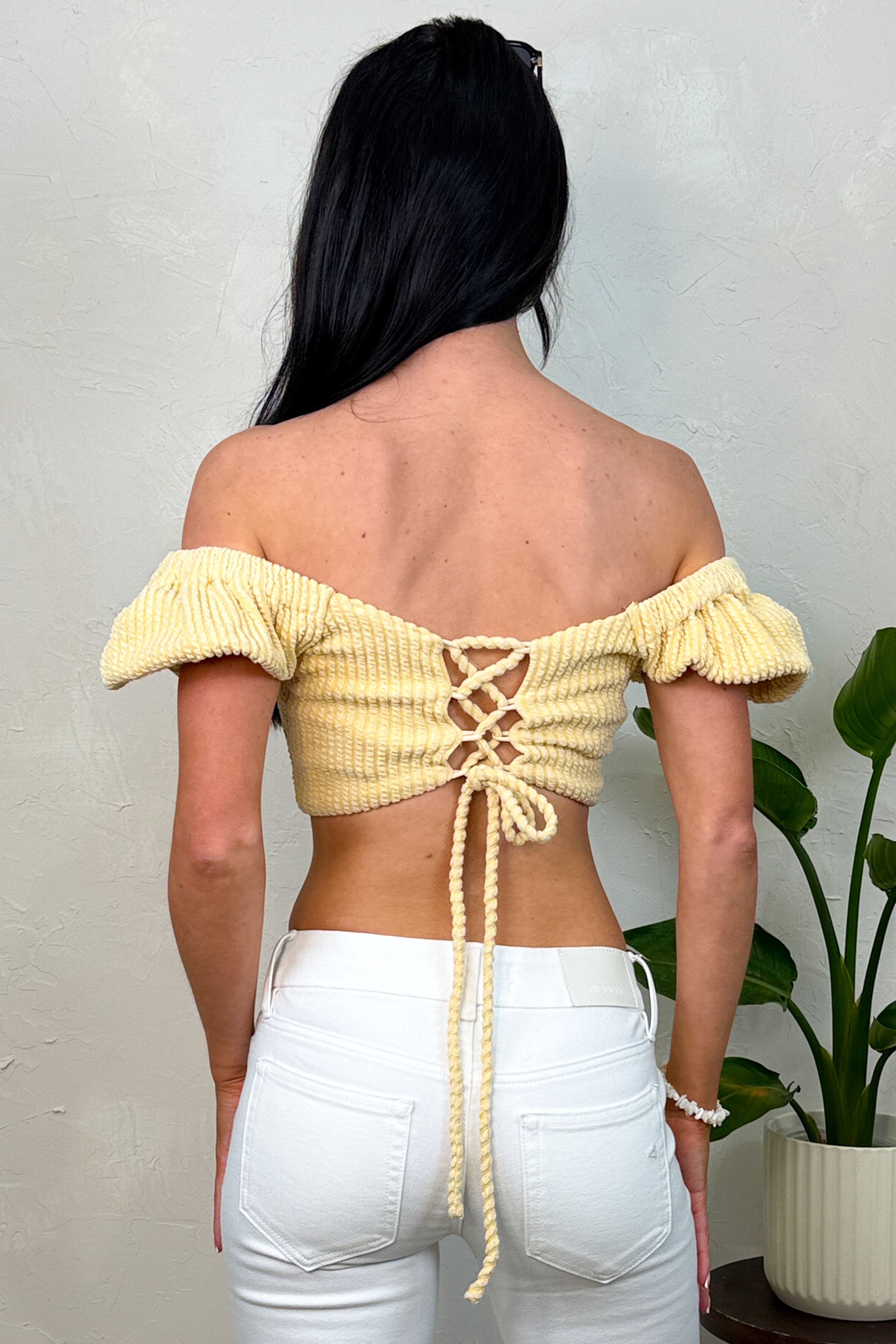 Golden Hour Ready Short Puff Sleeve Crop Top (Pastel Yellow) - NanaMacs