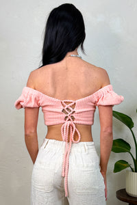 Golden Hour Ready Short Puff Sleeve Crop Top (Pink) - NanaMacs
