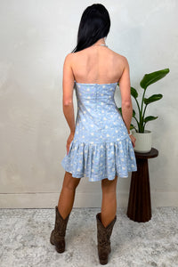Good Luck Babe Embroidered Strapless Mini Dress (Lt Blue) - NanaMacs