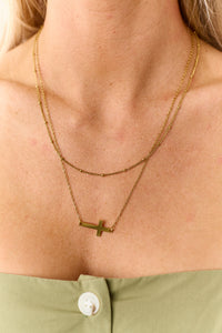 Graceful Glow Cross Pendant Layered Necklace (Gold) - NanaMacs